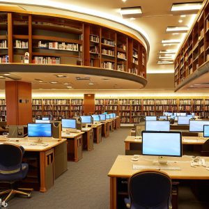 An AI generated Image of the interior of an academic library,