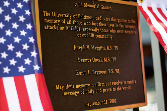 The plaque dedicated to UBalt alumni.