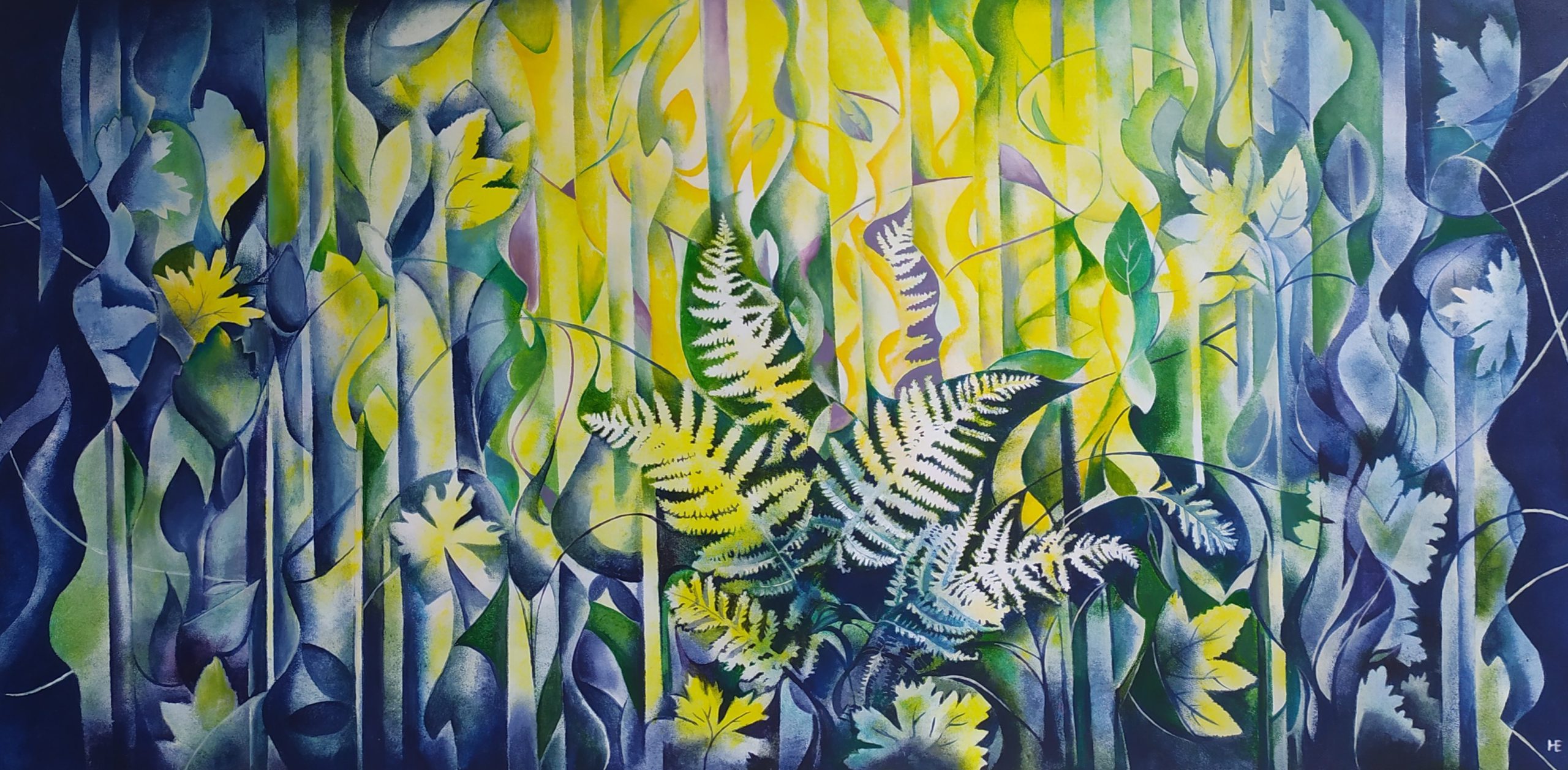 Painting of leaves in the sunlight