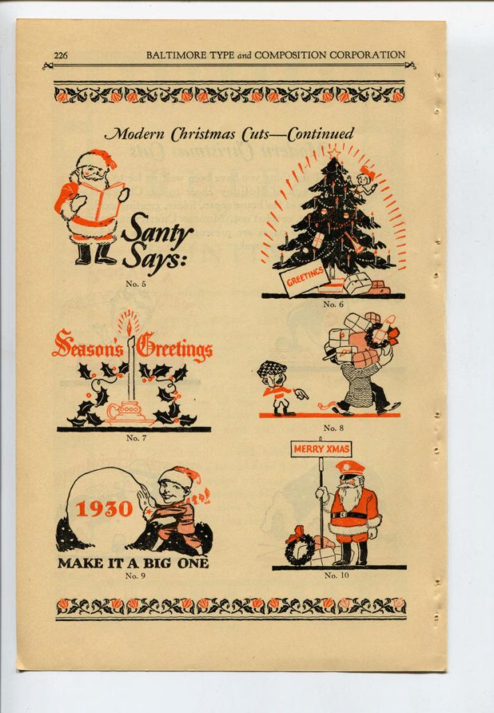 Besides black, red is used in the Modern Christmas Cuts, Modernistic Borders, and selective Designed Piece Borders and Ornaments portions. 