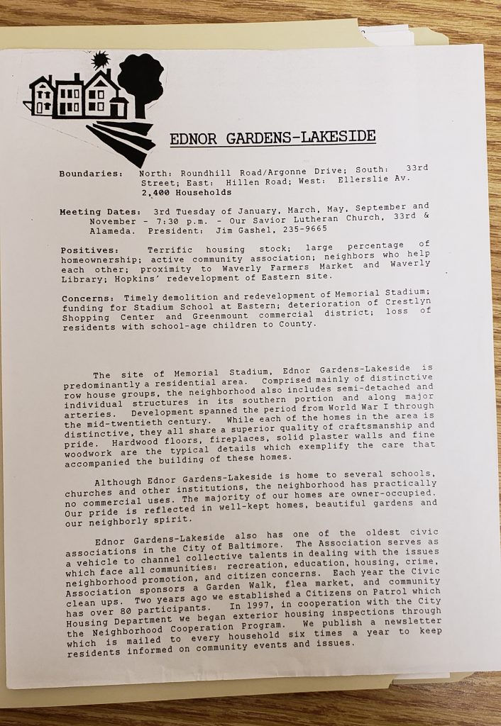 From the Archives The Ednor GardensLakeside Civic Association Records Are Open for Research