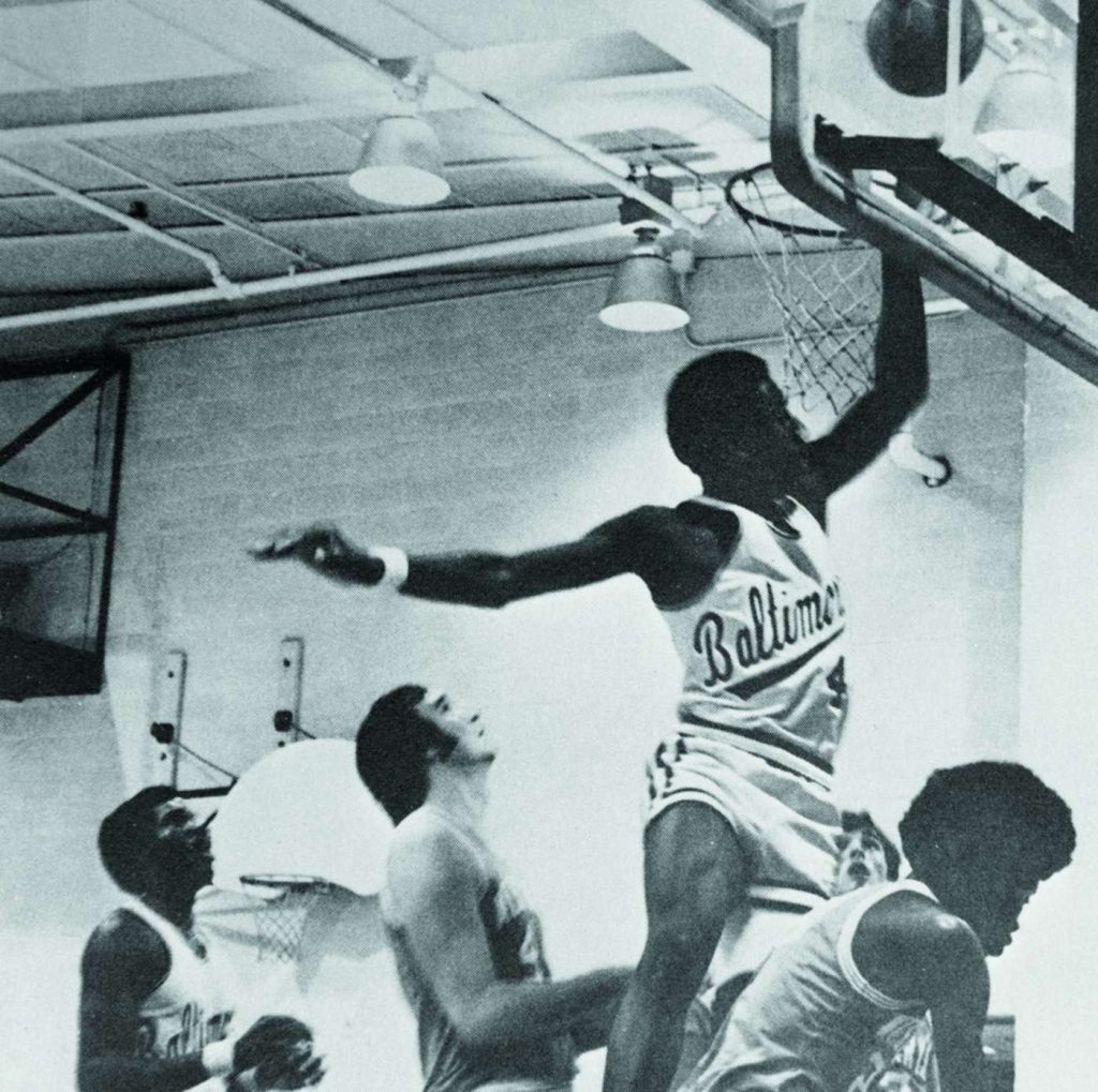 George Pinchback, B.S. ’78 dunking on the basketball court
